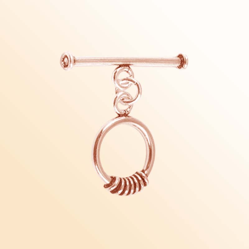 Handcrafted Rose Gold Overlay Toggle Clasp from India with polished spiral loop and smooth bar design