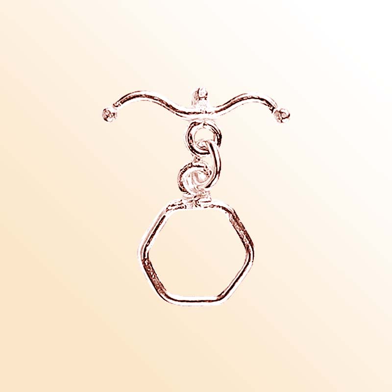 Rose Gold Overlay toggle clasp from India with polished hexagon loop and curved bar.