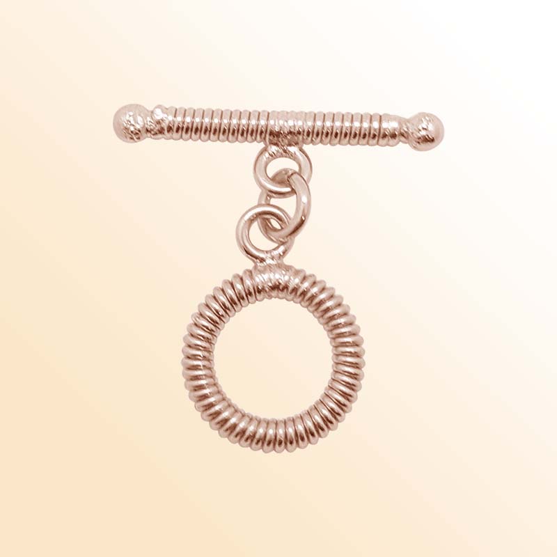 Rose Gold Overlay toggle clasp from India with coil-textured circular loop and polished bar.