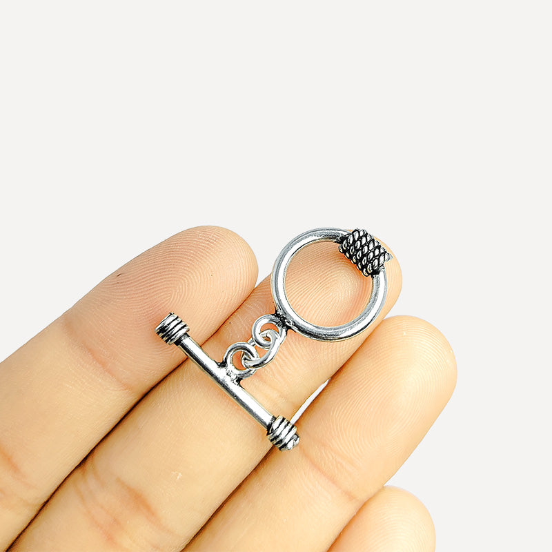 Silver Overlay rope-edge toggle clasp for jewelry making, polished accessory ideal for bracelets and necklaces.