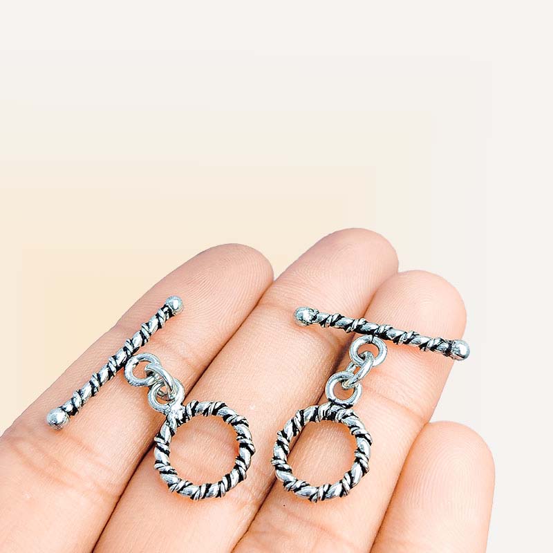 Handcrafted Silver Overlay rustic rope toggle clasp, DIY jewelry accessory for handmade bracelets and necklaces.