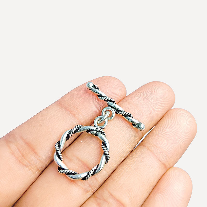 Handcrafted Silver Overlay rope-style toggle clasp – decorative jewelry connector for bracelets and necklaces.