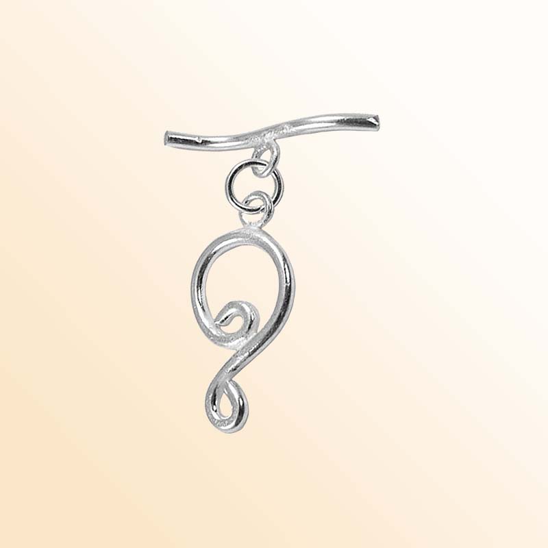 Decorative Silver Overlay swirl toggle clasp with polished finish and curved bar, ideal for DIY bracelets, necklaces, and handmade jewelry projects.
