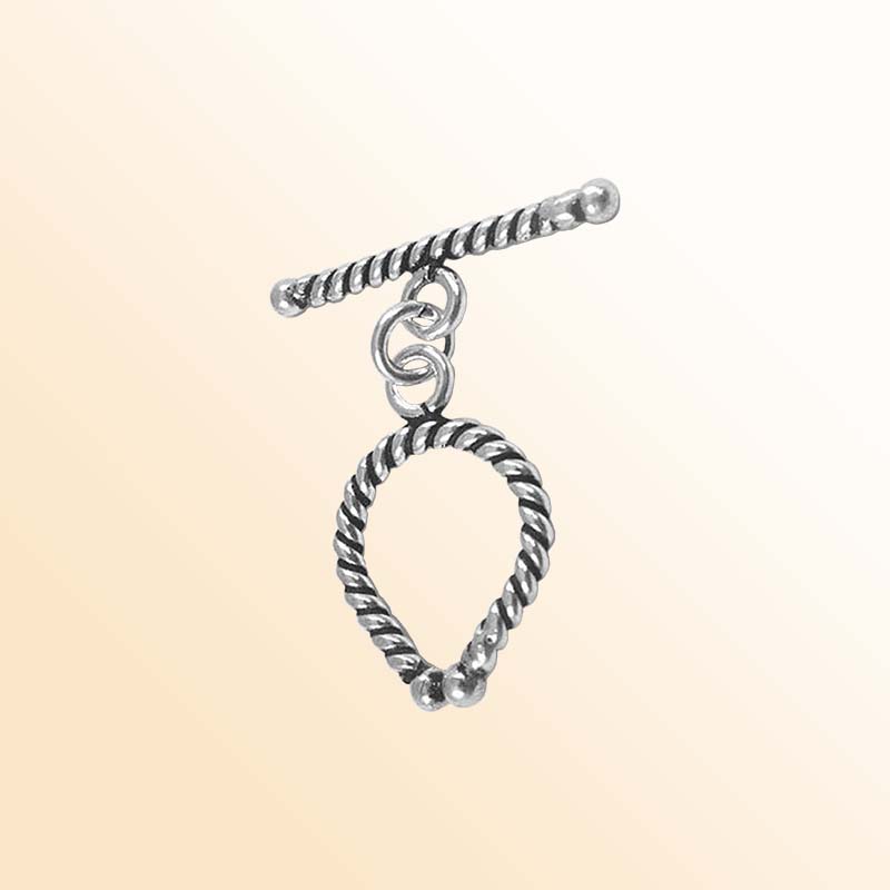 Elegant Silver Overlay rope toggle clasp, handcrafted in Bali – twisted loop and bar closure for necklaces and bracelets.