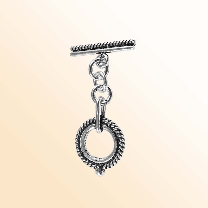 Elegant Silver Overlay rope circle toggle clasp, handcrafted in India – secure bar and loop closure for necklaces and bracelets.