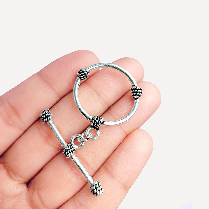 Elegant Silver Overlay rope accent toggle clasp, handcrafted in India – polished round loop and bar closure for necklaces and bracelets.