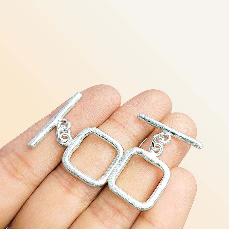 Elegant Silver Overla square toggle clasp with polished square ring and bar, handcrafted in India for DIY jewelry making.