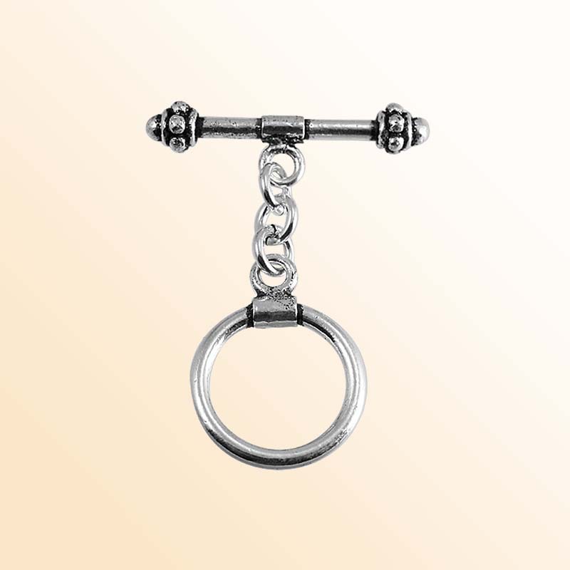 Polished Silver Overlay toggle closure with ornamental bar design, handcrafted in India for bracelets and necklaces.