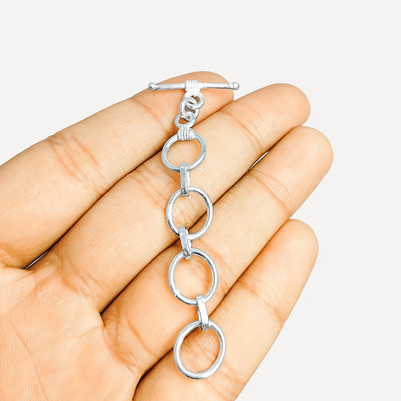 Polished Silver Overlay chain toggle closure with oval links, handcrafted in India for adjustable bracelets and necklaces.