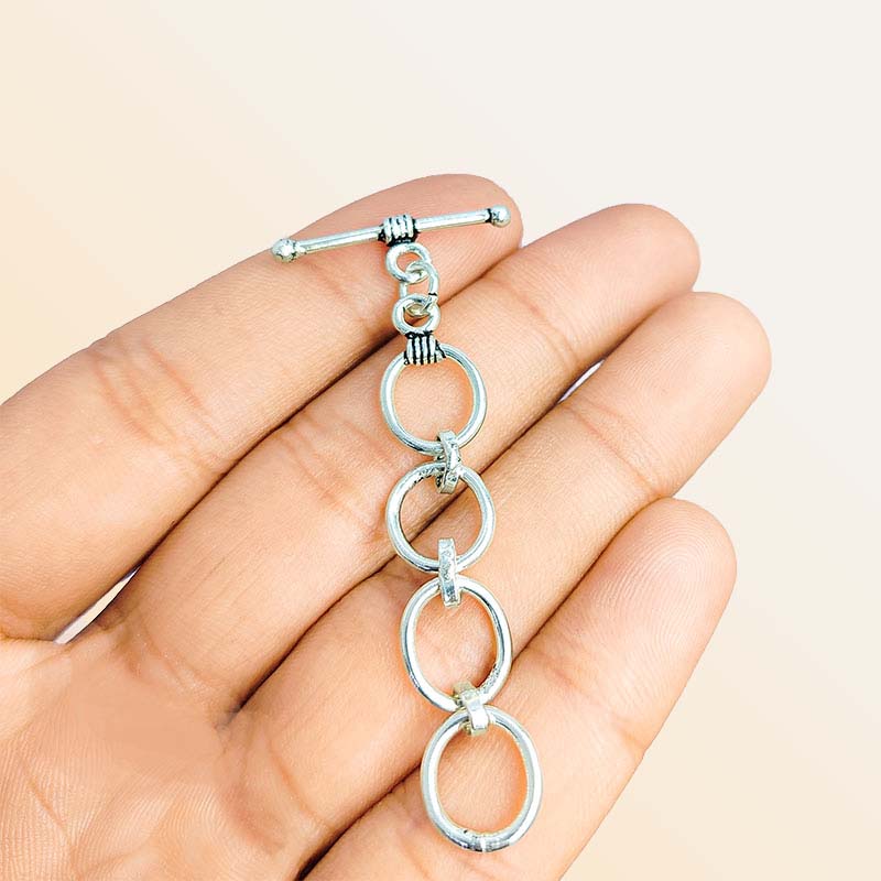 Antique Silver Oxid Overlay toggle closure with chain links, handcrafted in India for bracelets, necklaces, and DIY jewelry.