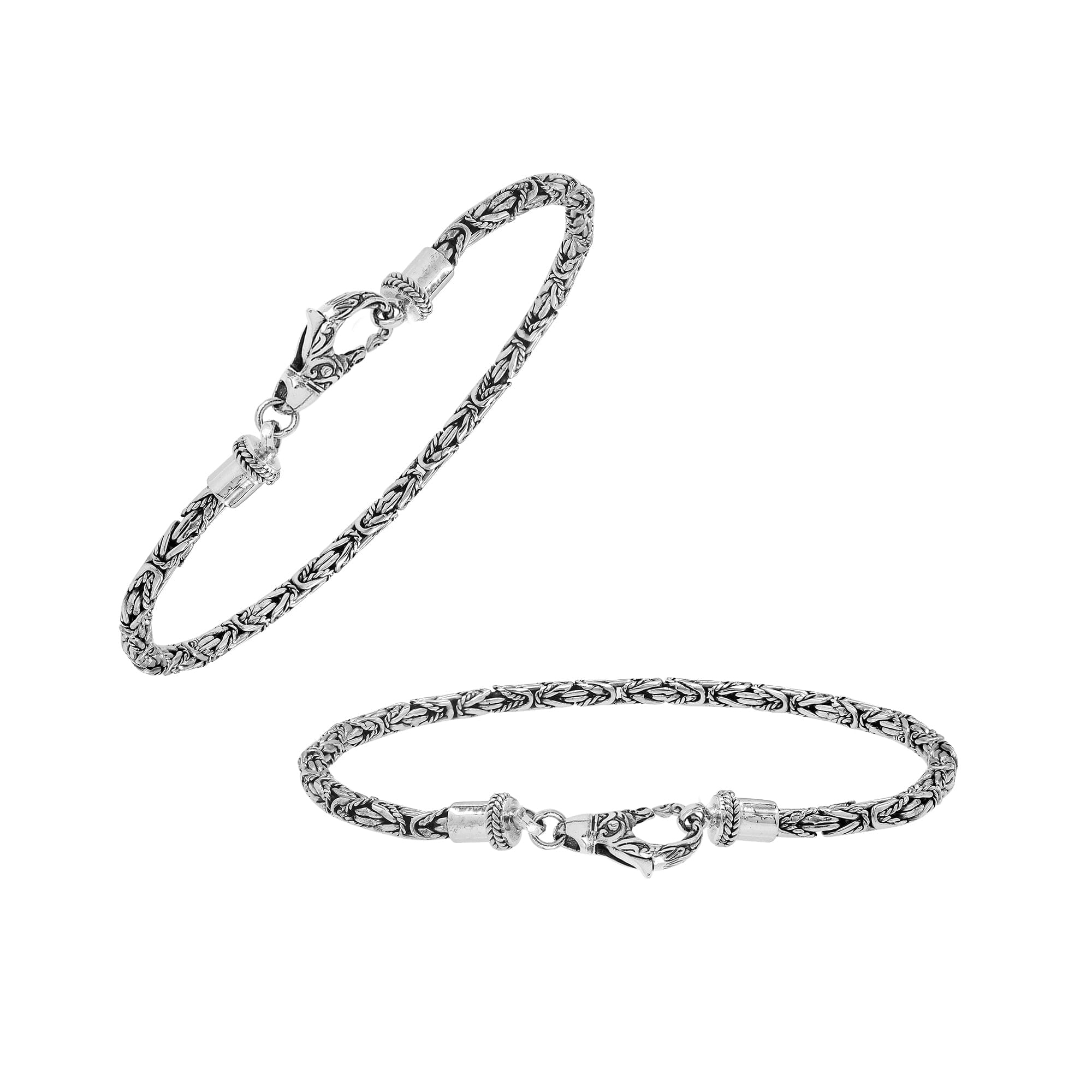 Sterling silver Balinese bracelet with woven wheat-link chain and handcrafted lobster clasp.