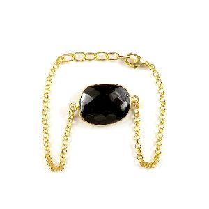 18K Gold Overlay Over Copper Bracelet With Faceted Black Onyx Cushion Center