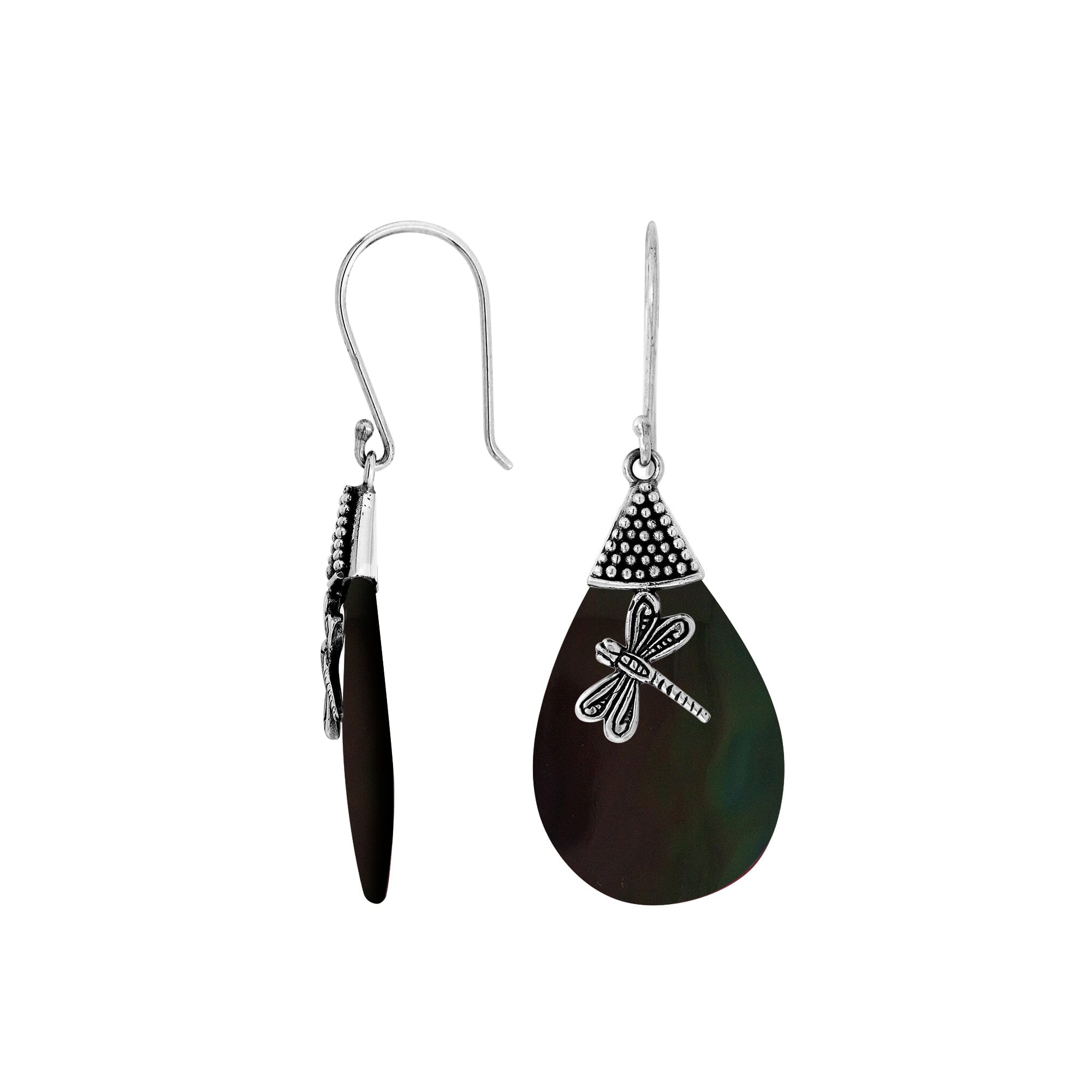 AE-1126-SHB Sterling Silver Pears Shape Earring With Black Shell Jewelry Bali Designs Inc