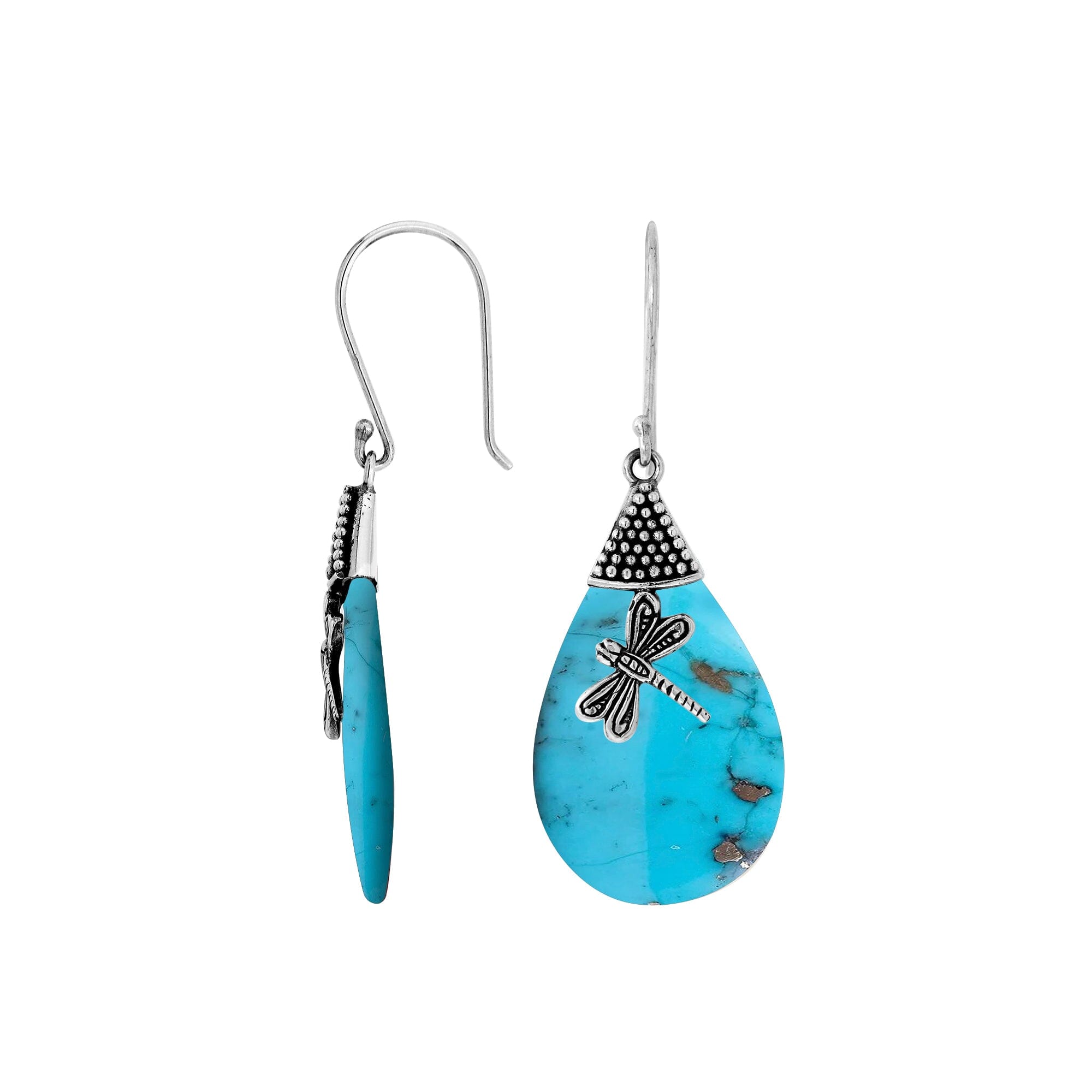 AE-1126-TQ Sterling Silver Pears Shape Earring With Turquoise Shell Jewelry Bali Designs Inc