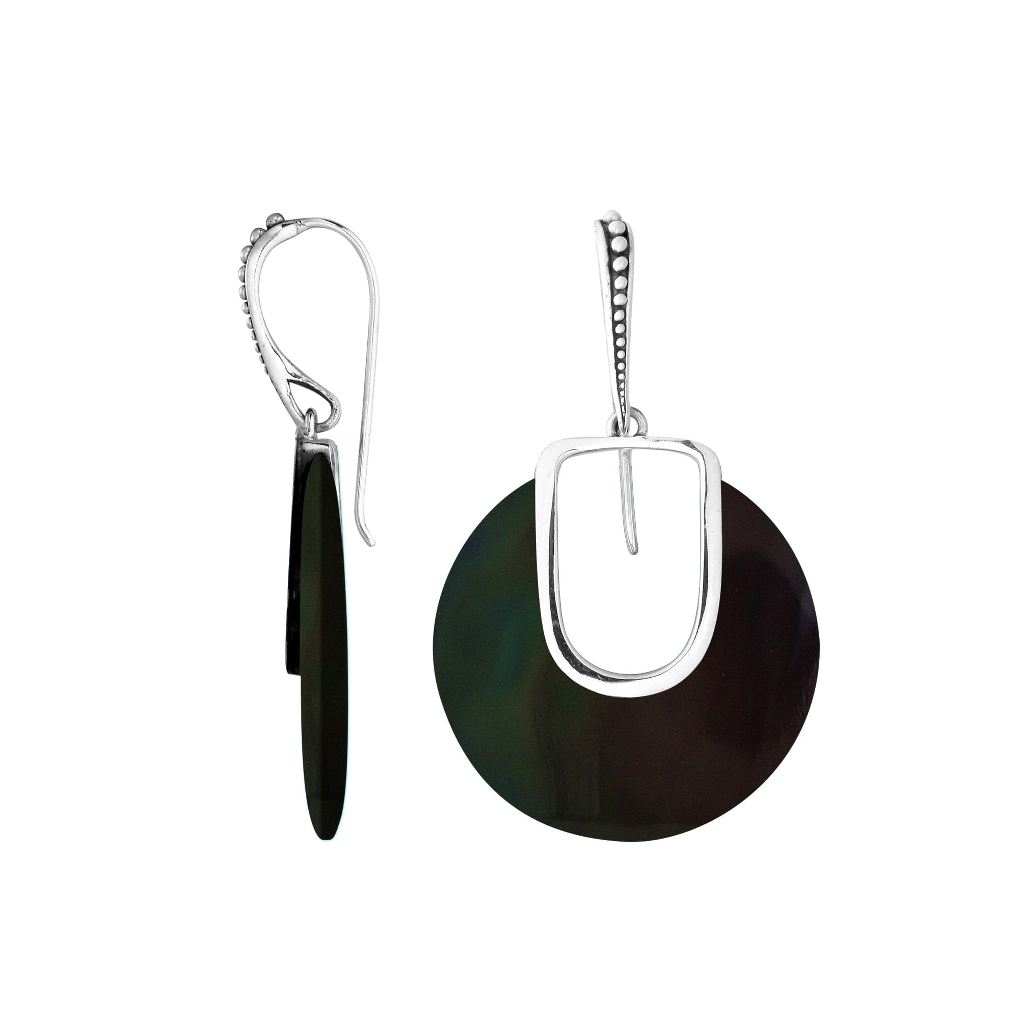 AE-1146-SHB Sterling Silver Earring With Black Shell Jewelry Bali Designs Inc