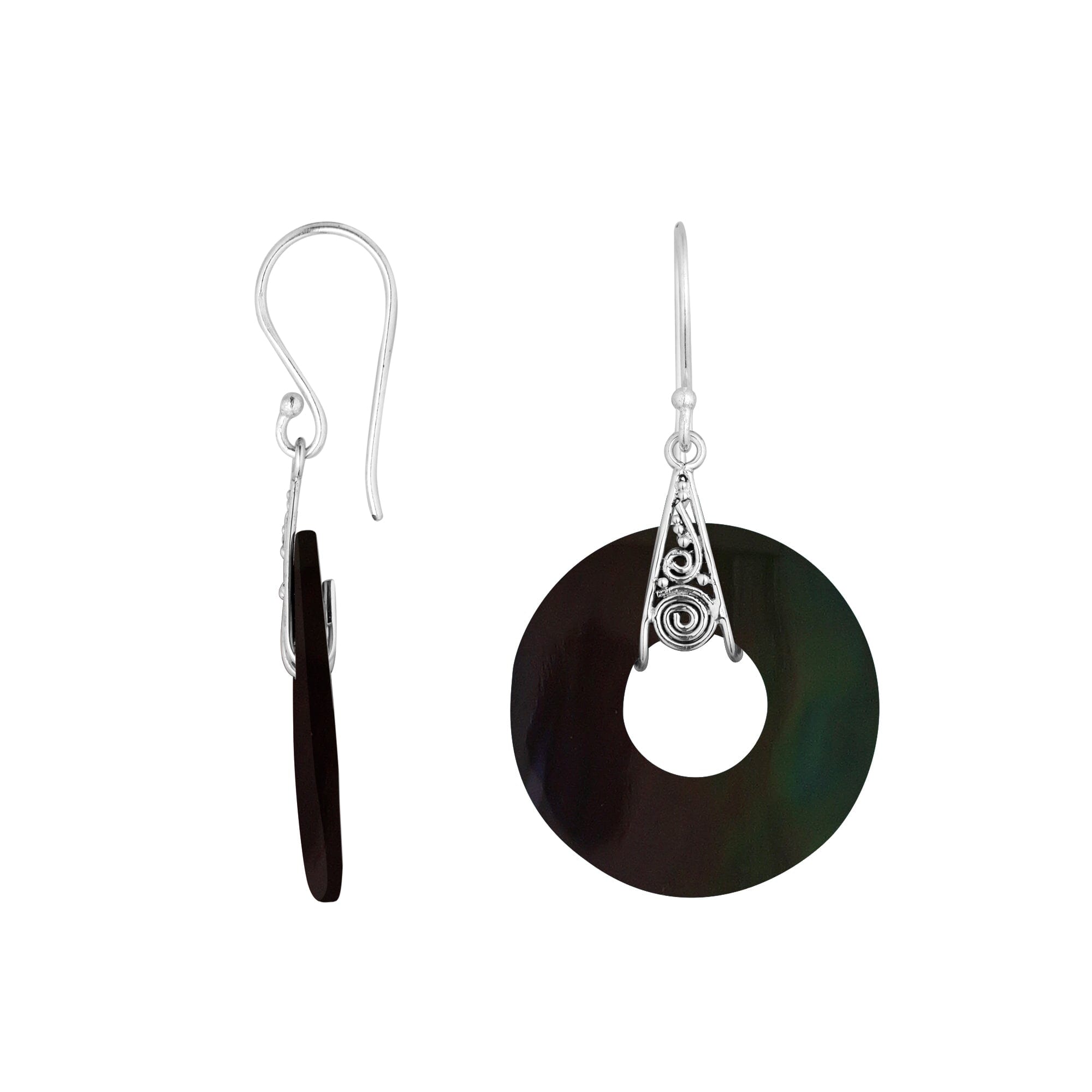 AE-1153-SHB Sterling Silver Earring With Black Shell Jewelry Bali Designs Inc