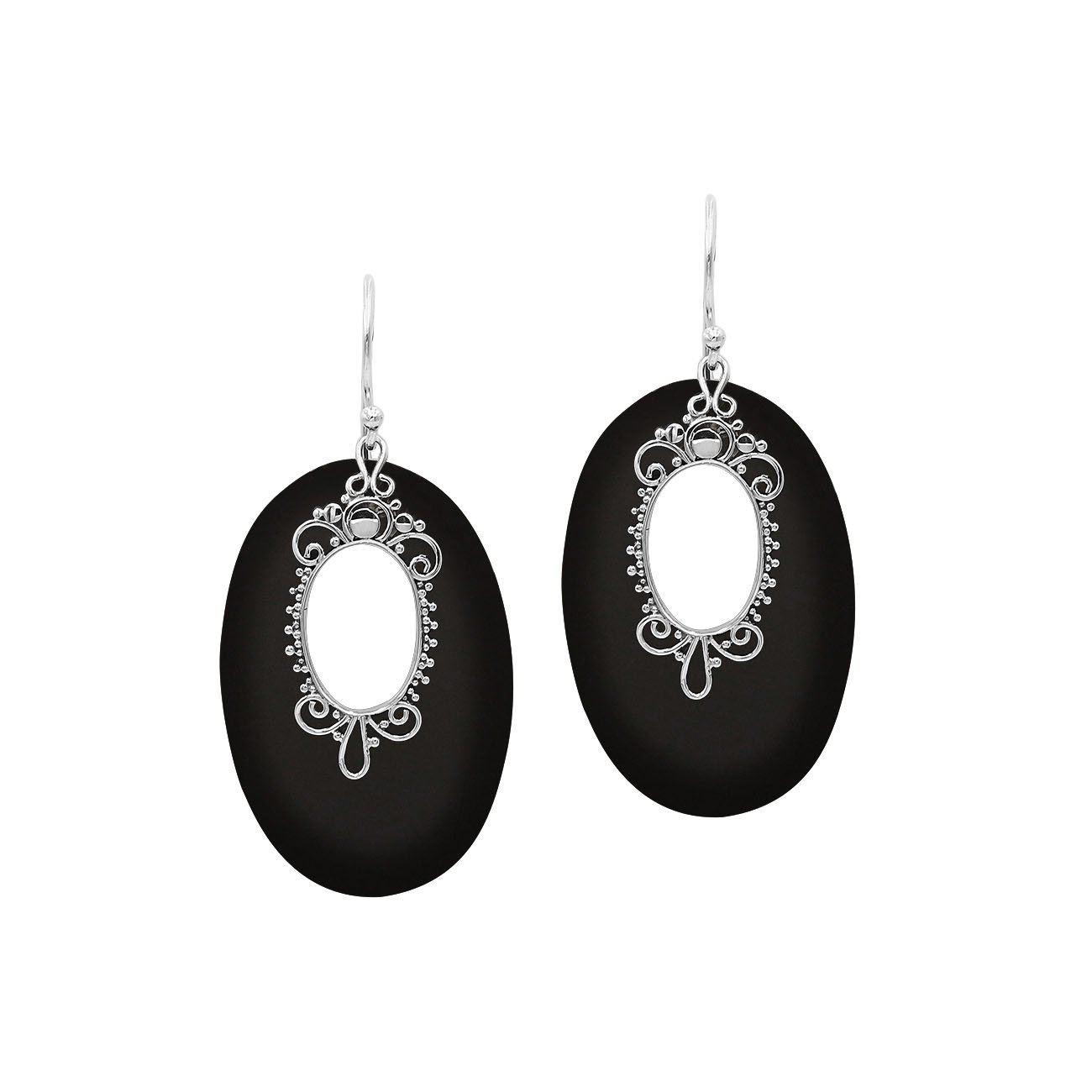 AE-1180-SH.B Sterling Silver Oval Shape Earring With Black Shell Jewelry Bali Designs Inc