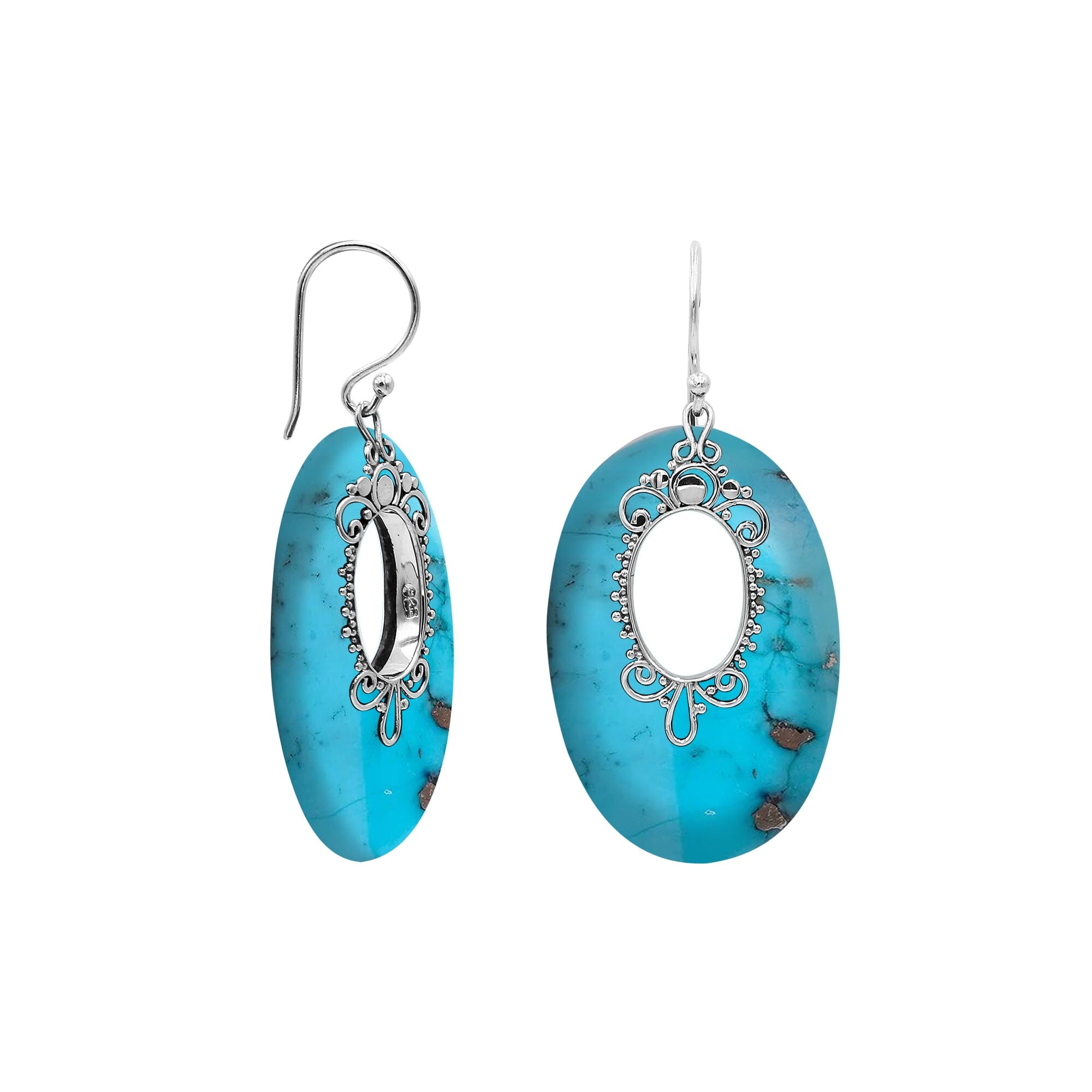 AE-1180-TQ Sterling Silver Oval Shape Earring With Turquoise Shell Jewelry Bali Designs Inc