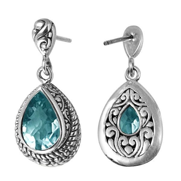 AE-6048-BT Sterling Silver Earring With Blue Topaz Q. Jewelry Bali Designs Inc