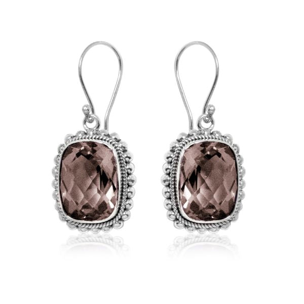 Elegant Smokey Quartz silver earrings with cushion design