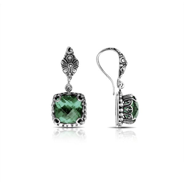 AE-6111-G.AM Sterling Silver Earring With Green Amethyst Q. Jewelry Bali Designs Inc