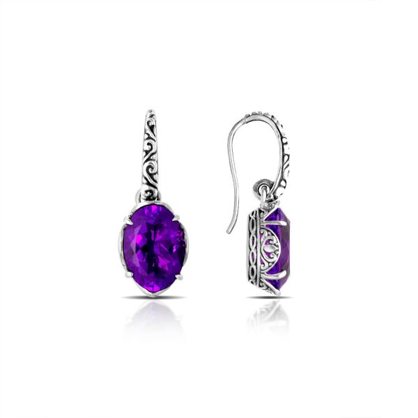 AE-6112-AM Sterling Silver Earring With Amethyst Q. Jewelry Bali Designs Inc