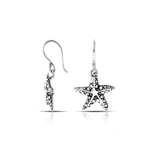 AE-6128-S Sterling Silver Star Fish Shap Earring With Plain Silver Jewelry Bali Designs Inc