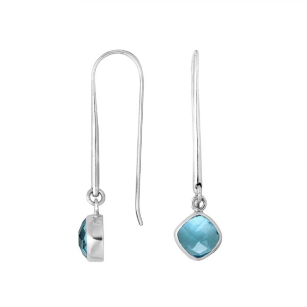 AE-6157-BT Sterling Silver Cushion Shape Earring With Blue Topaz Q Jewelry Bali Designs Inc