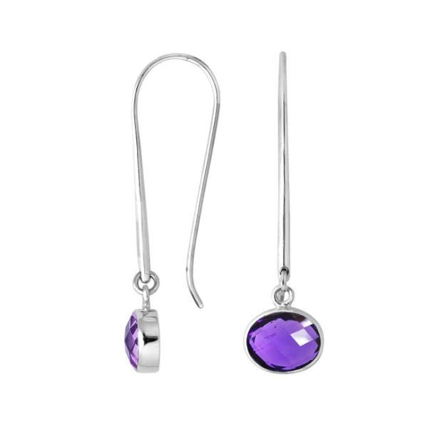 AE-6160-AM Sterling Silver Oval Shape Earring With Amethyst Q. Jewelry Bali Designs Inc