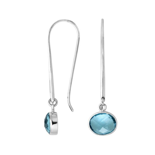 AE-6160-BT Sterling Silver Oval Shape Earring With Blue Topaz Q. Jewelry Bali Designs Inc