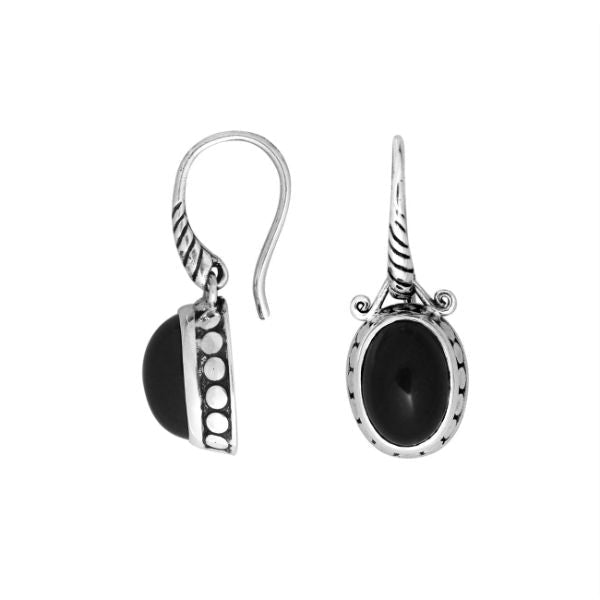 AE-6168-OX Sterling Silver Oval Shape Small Designer Earring With Black Onyx Jewelry Bali Designs Inc