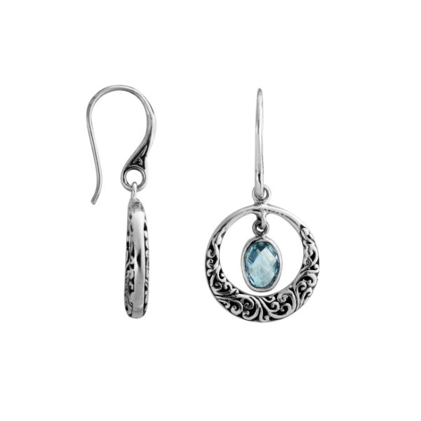 AE-6178-BT Sterling Silver Round Shape Designer Earring With Blue Topaz Jewelry Bali Designs Inc