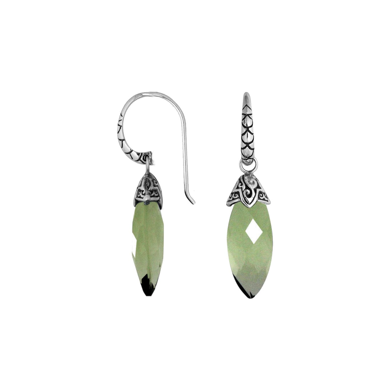AE-6234-GAM Sterling Silver Tear Drop Earring With Green Amethyst Q. Jewelry Bali Designs Inc