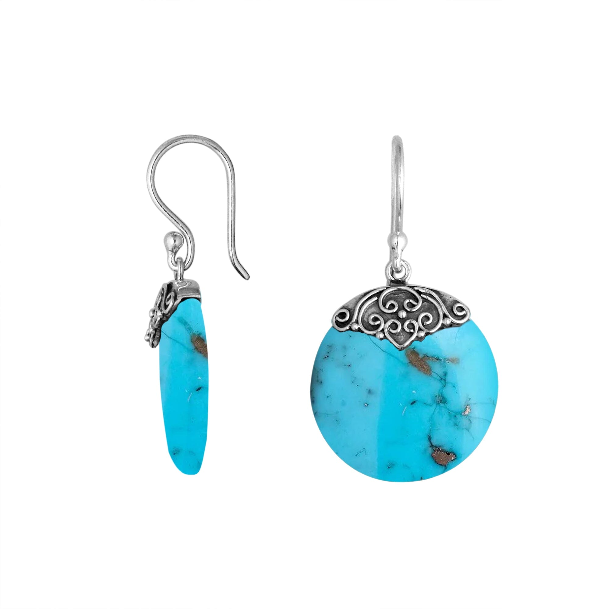 AE-6239-TQ Sterling Silver Round Earring With Turquoise Shell Jewelry Bali Designs Inc