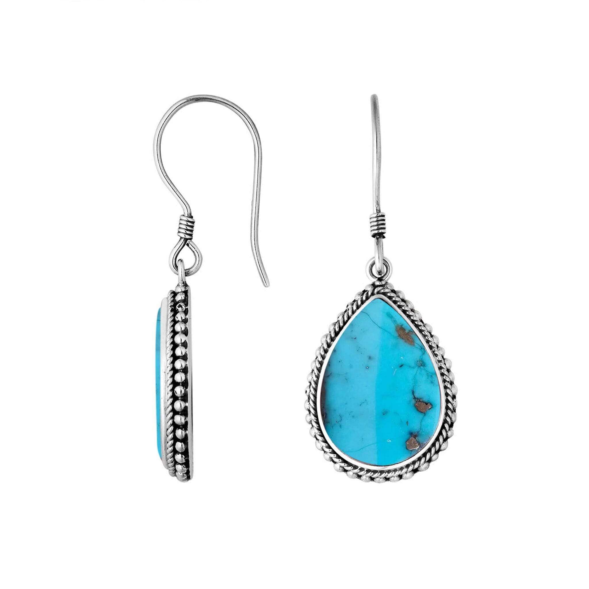AE-6251-TQ Sterling Silver Hand Crafted Pear Shape Earring With Turquoise Jewelry Bali Designs Inc