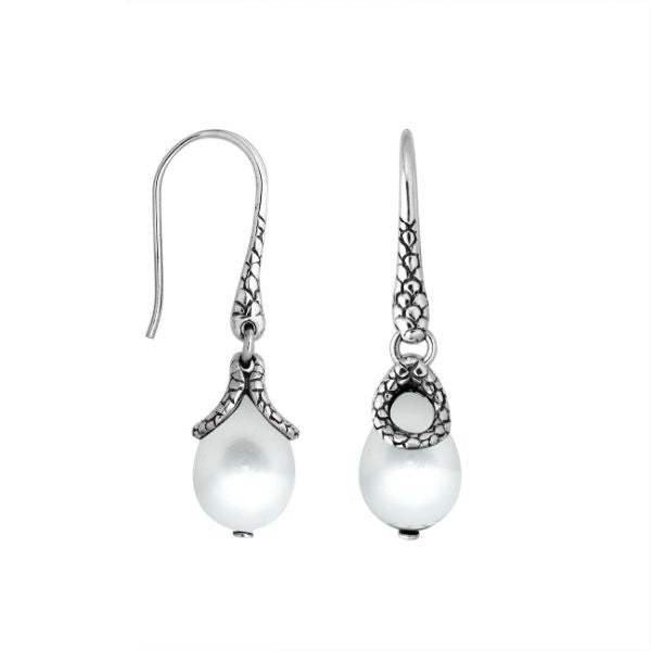 AE-6262-PEW Sterling Silver Pear Shape Earring With White Pearl Jewelry Bali Designs Inc