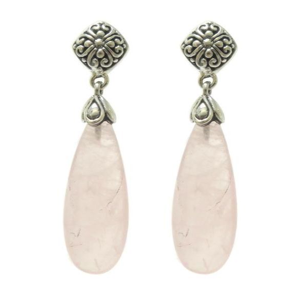 AE-8015-RQ Sterling Silver Tearsdrop Shape Earring with Rose Quartz Jewelry Bali Designs Inc