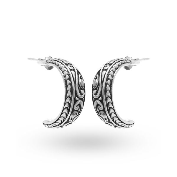 AE-9000-S Sterling Silver Hand Crafted Beautiful Hoop Earring With Plain Silver Jewelry Bali Designs Inc