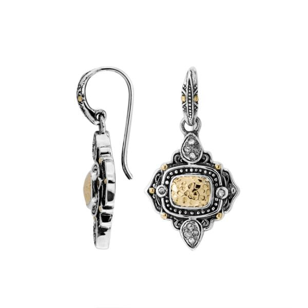 Handcrafted Sterling Silver Heritage Earrings With Gold Hammered Center And Ornate Vintage Detailing