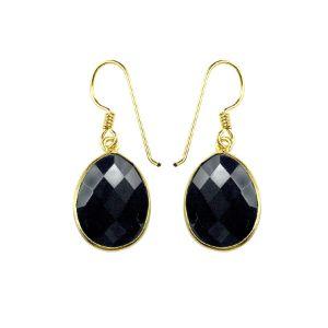 18K Gold Overlay Over Copper Faceted Oval Black Onyx Modern Earrings