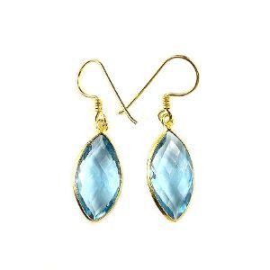 18K Gold Overlay Over Copper Blue Topaz Quartz Dangle Earrings