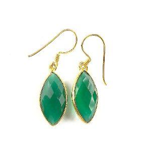 18K Gold Overlay Over Copper Green Onyx Marquise Dangle Earrings