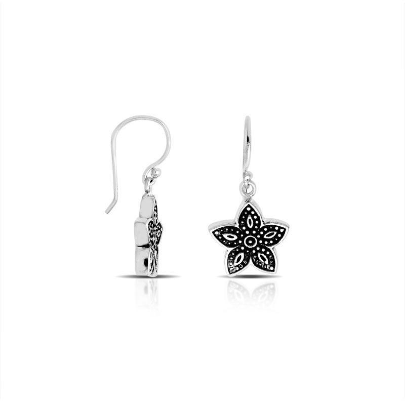 Handcrafted Silver Overlay Over Copper Oxidized Floral Charm Dangle Earrings