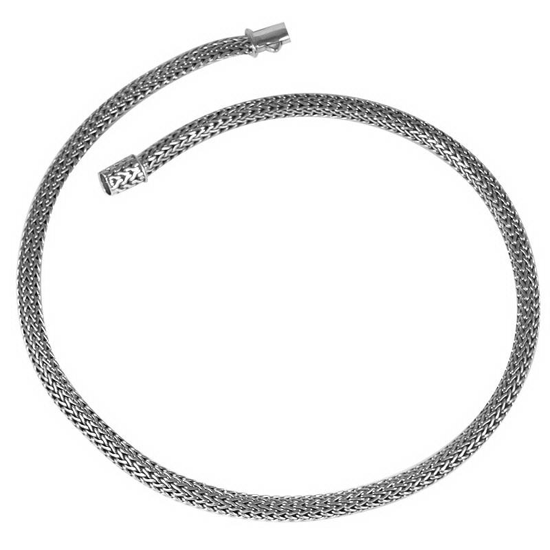 Sterling silver wheat chain necklace with polished and oxidized finish, artisan handcrafted in Bali.