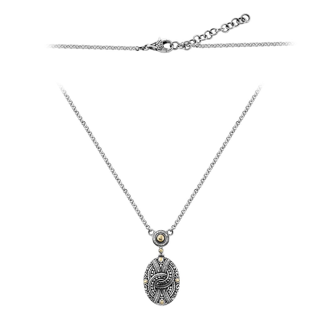 Sterling Silver 18" Handcrafted Pendant Necklace with 18K Gold and Diamond