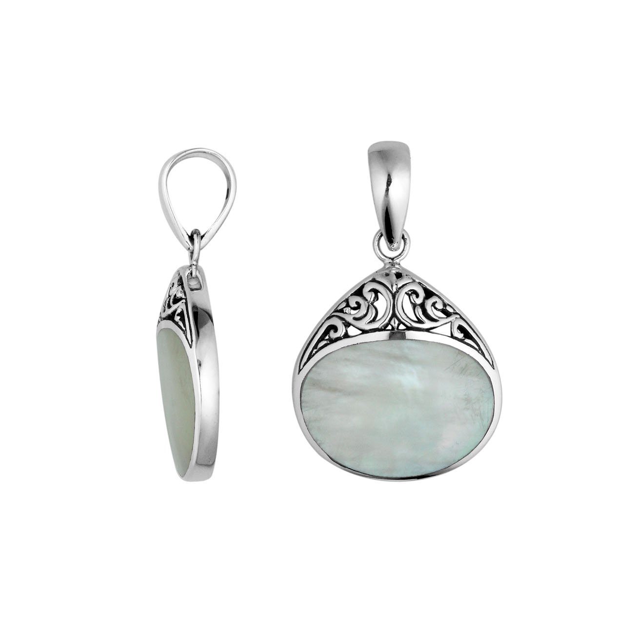 925 Sterling Silver Artistic Teardrop Pendant Featuring Mother Of Pearl
