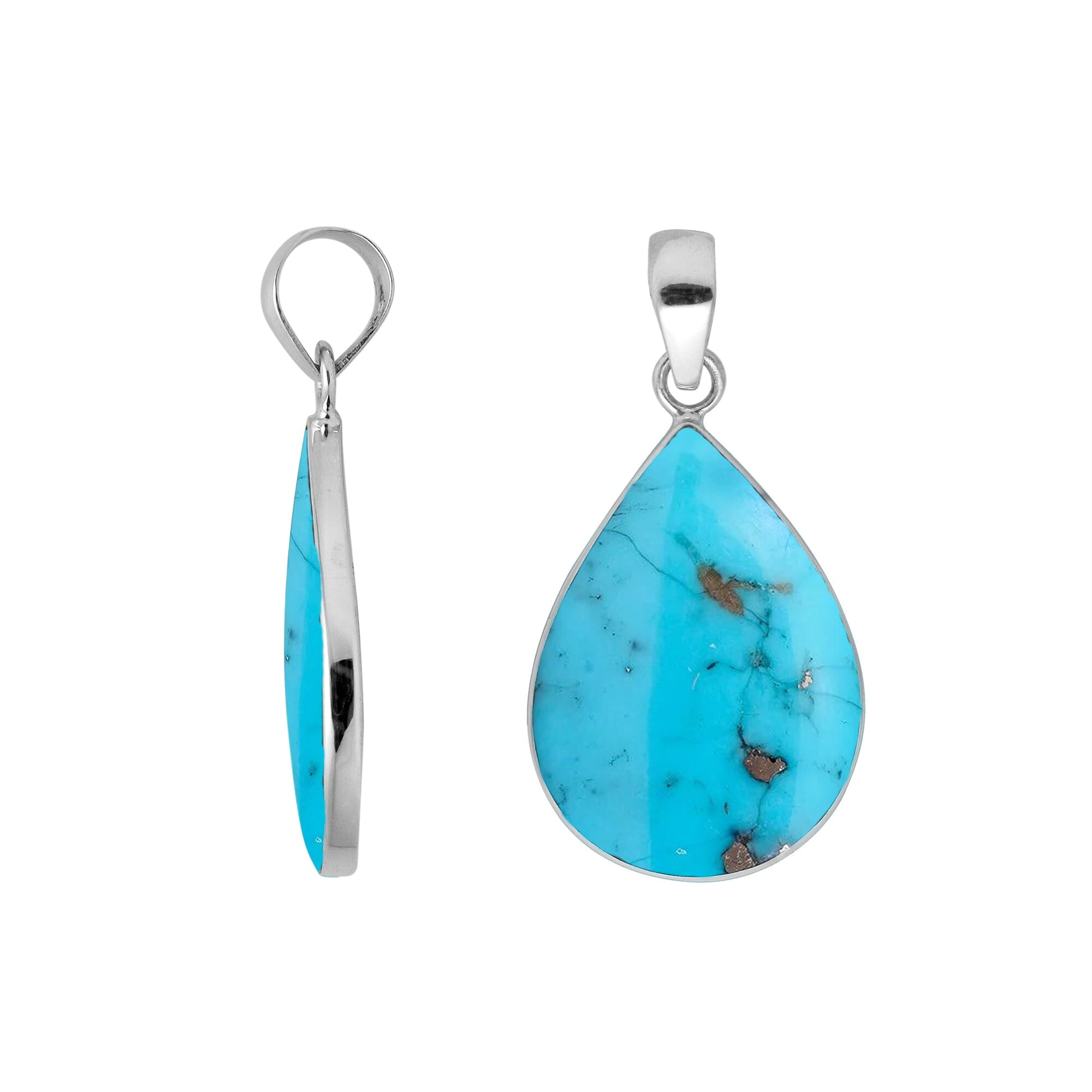 Sterling silver teardrop pendant with Turquoise shell and polished silver frame handcrafted in Bali
