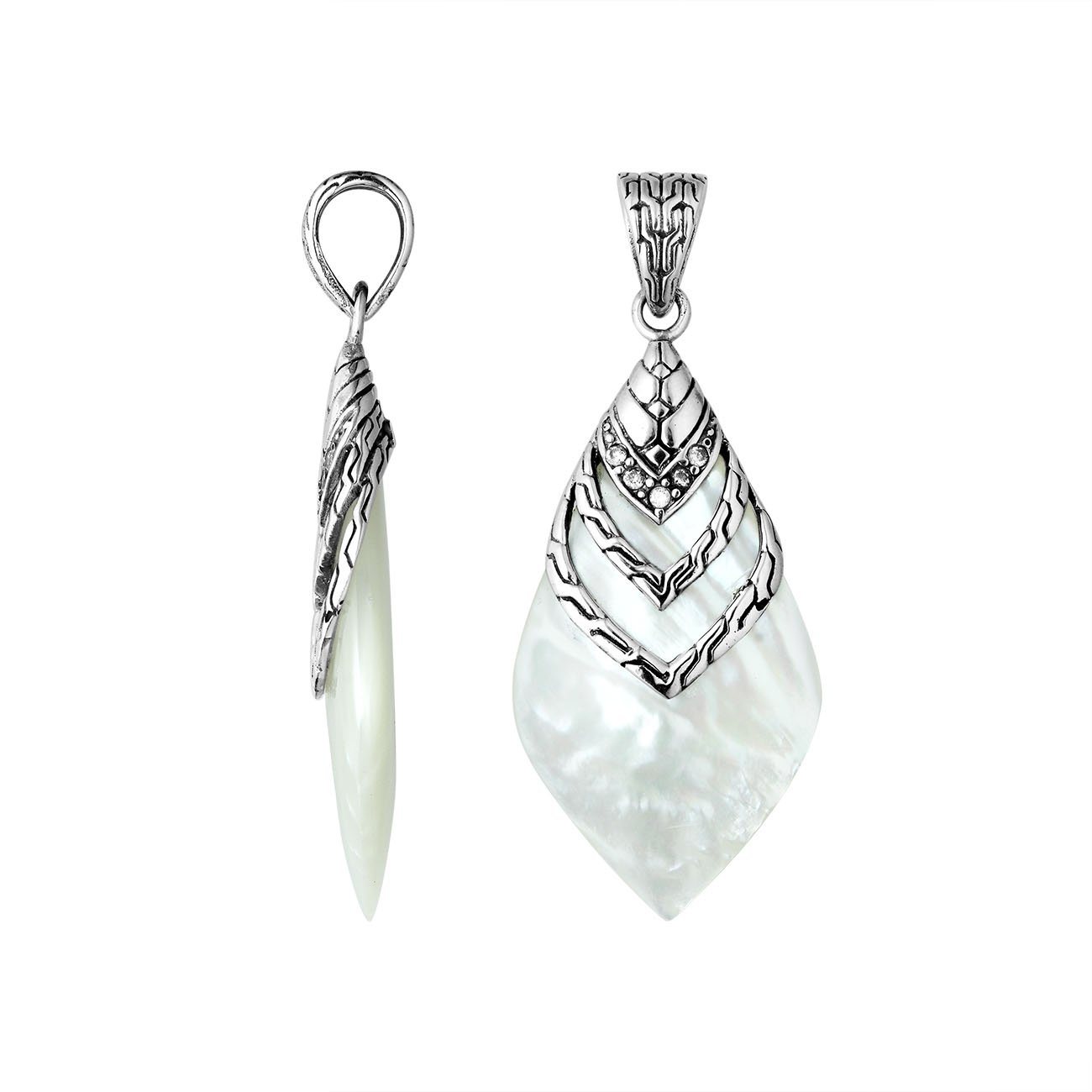 Handcrafted Sterling Silver Mother Of Pearl Layered Elegance Pendant From Bali.