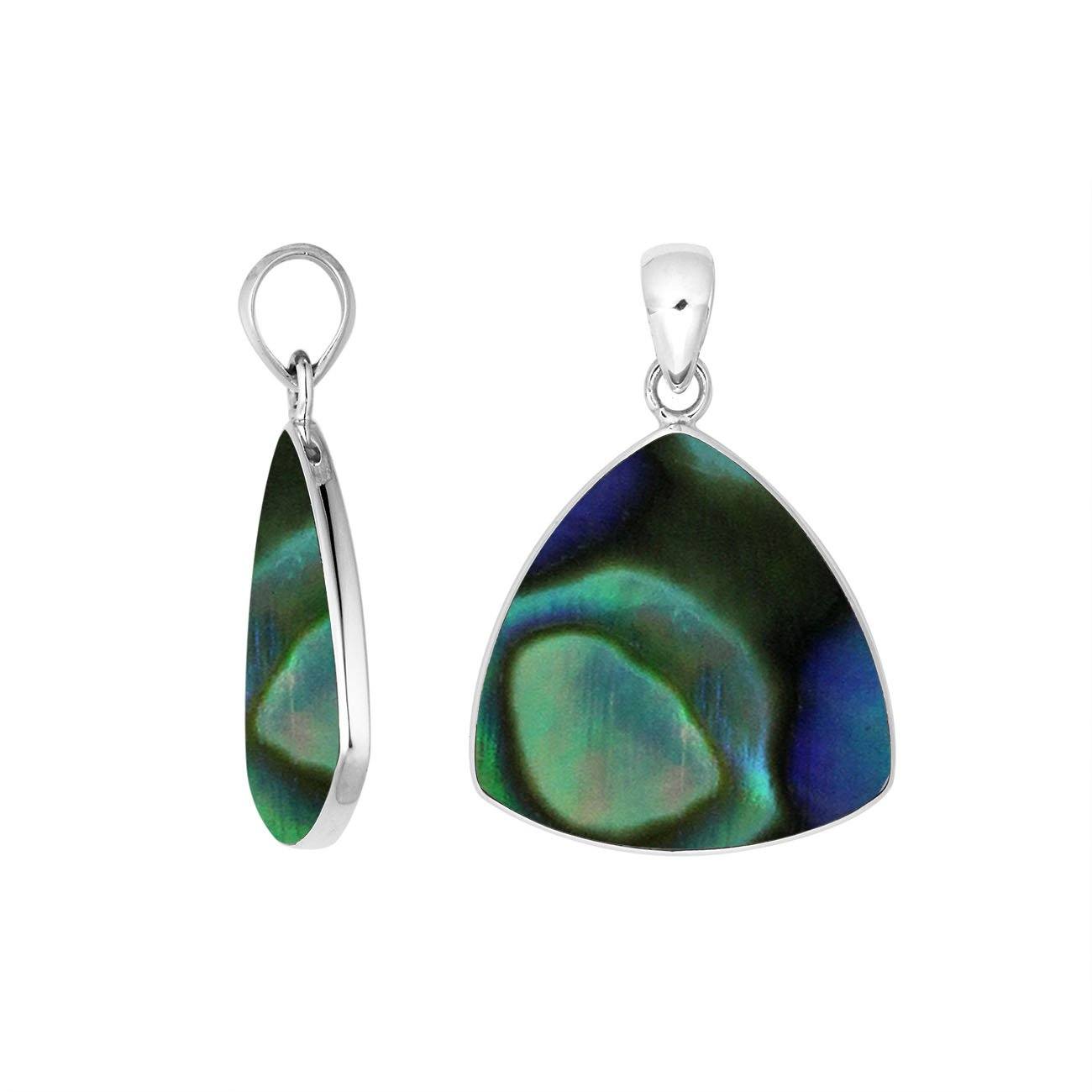 Sterling Silver Abalone Shell Triangular Pendant With Ocean-Inspired Elegance.
