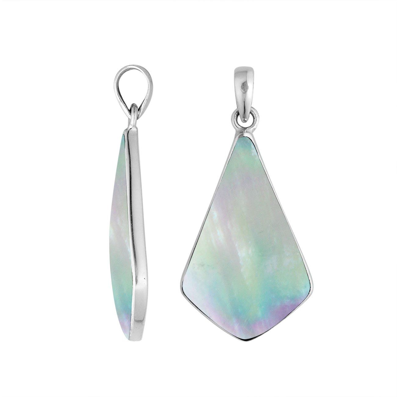 Handcrafted Sterling Silver Graceful Abstract Mother Of Pearl Pendant From Bali.
